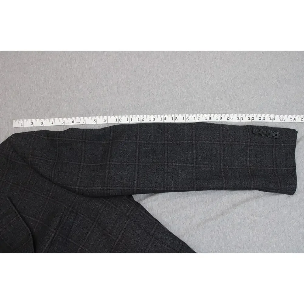 Pronto Uomo Platinum Blazer Jacket Mens 42R Windowpane Wool Blend Stretch Lined